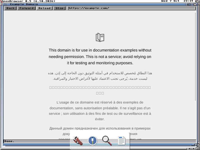 OpenBrowser showing example.com over HTTPS