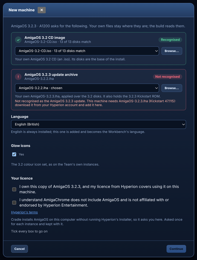 Cradle's New machine window saying the 3.2.2 update isn't the 3.2.3 update and where to get the right one